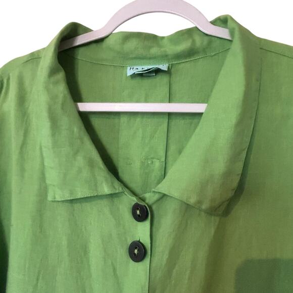 Habitat Tunic Top Green 100% Linen Preshrunk USA XL Minimalist Casual Coastal - Picture 3 of 12